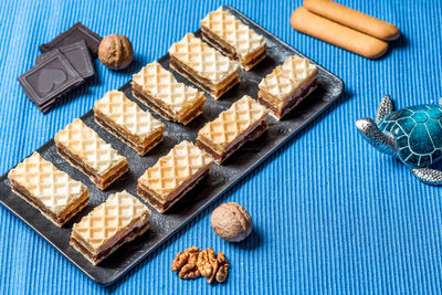 High angle view of food on table