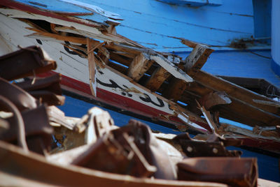 Boats moored in sea