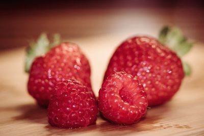 Close-up of strawberries on table