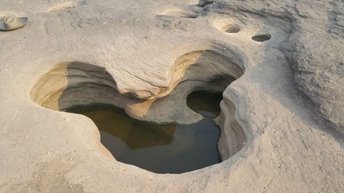 High angle view of rock formation on beach