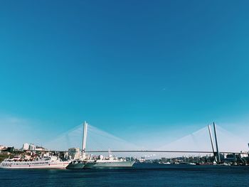 View of suspension bridge over sea