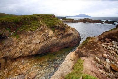 Scenic view of rocks in sea against sky