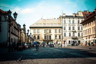 People in front of building