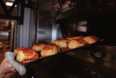 Close-up of pain au chocolat in bakery 