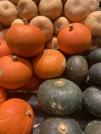 High angle view of pumpkins in market