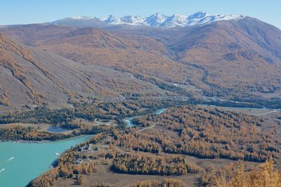 Scenic view of landscape and mountains against sky