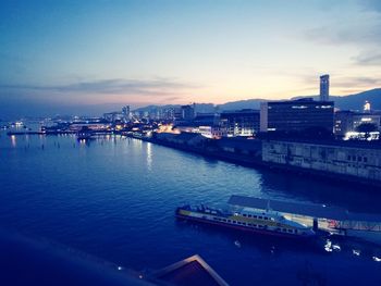 High angle view of city at waterfront