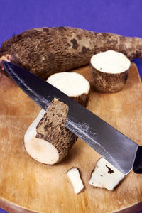 High angle view of food on cutting board