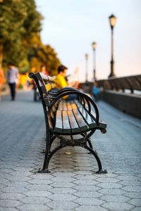 Park benches facing the hudson river, new york