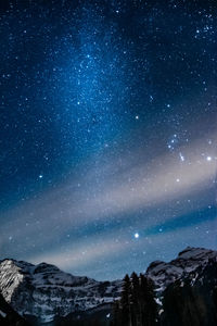 Low angle view of mountain against sky at night