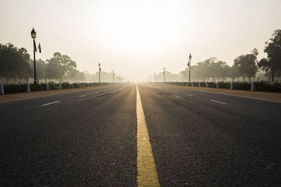 Scene of morning light on road at rajpath road, new delhi, india