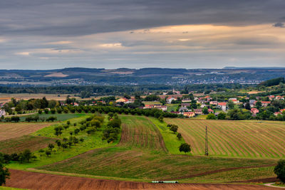 Scenic view of agricultural field against sky