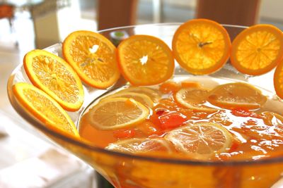 Close-up of orange juice in bowl