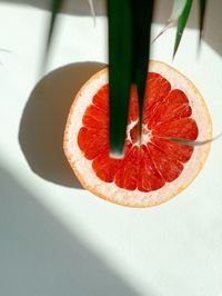 High angle view of strawberry on table