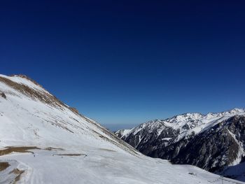 Scenic view of snow covered mountains