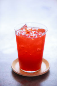 Close-up of juice in glass on table