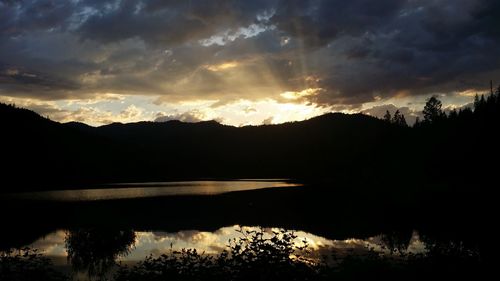 Scenic view of lake against cloudy sky