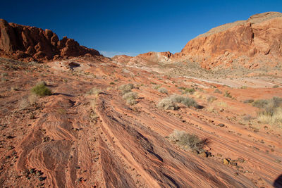 Scenic view of arid landscape against clear sky