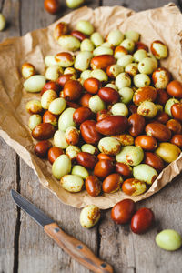 High angle view of fruits on table