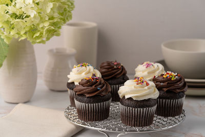 Close-up of cupcakes on table