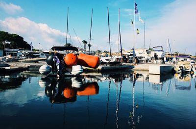 View of fishing boats in harbor