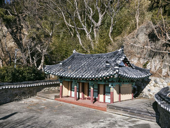 Exterior of historic building in forest. south korea