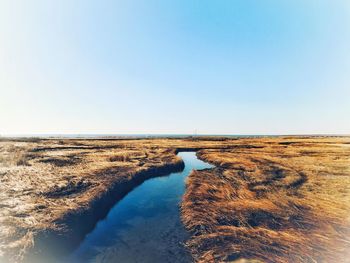 Scenic view of river against clear sky