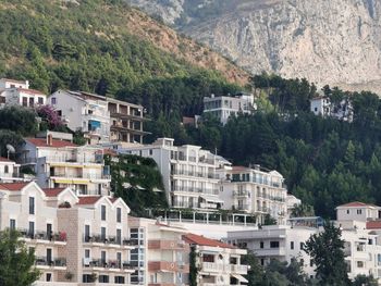 High angle view of buildings in town