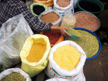 High angle view of food for sale at market stall