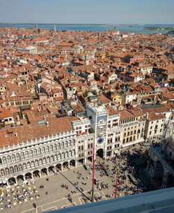 High angle view of buildings in city