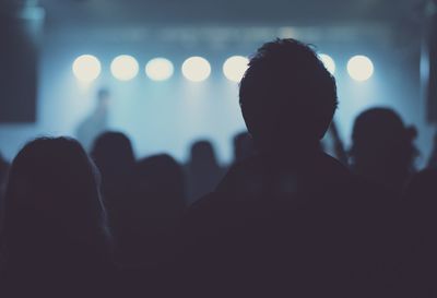 Rear view of silhouette people at music concert