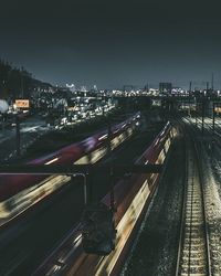 Railroad tracks at night