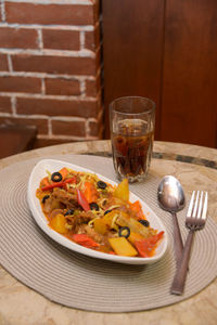 Close-up of meal served on table