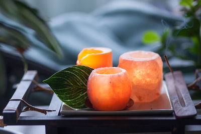 Close-up of orange fruits on table