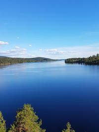 Scenic view of lake against blue sky