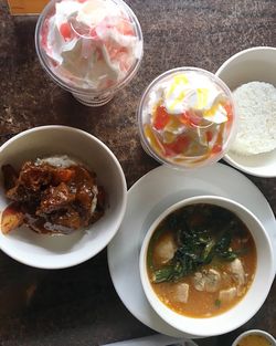 High angle view of food on table