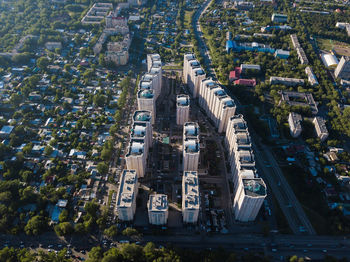 High angle view of buildings in city