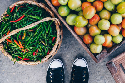 High angle view of fruits in basket