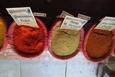 High angle view of various market stall