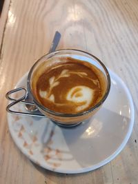 High angle view of coffee on table