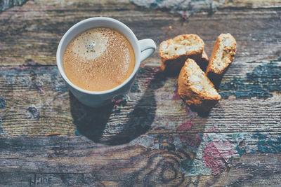 High angle view of coffee on table