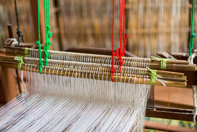 Close-up of loom in factory