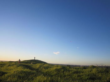 Scenic view of field against blue sky