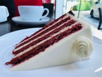 Close-up of cake in plate on table