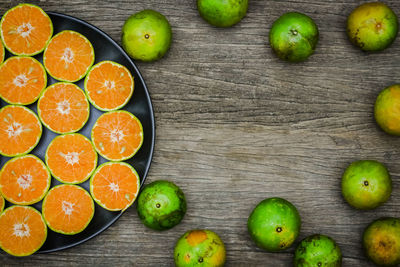 High angle view of fruits on table