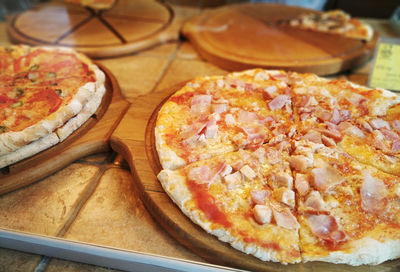 High angle view of pizza on table