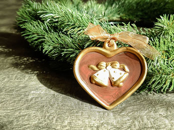 Close-up of christmas decorations on table