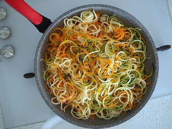 High angle view of noodles in bowl