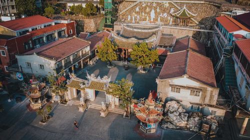 High angle view of buildings in city