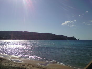 Scenic view of sea against blue sky